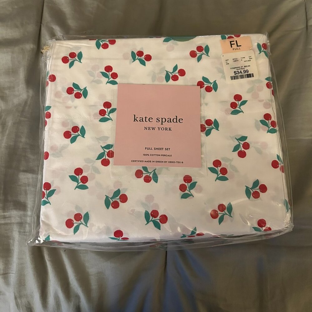 kate spade White and Red Cherry Print Bedding Sheets